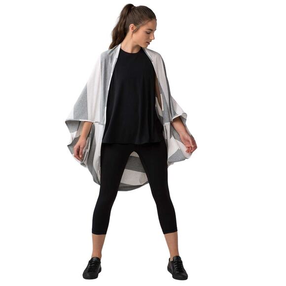 LULULEMON Sage Scarf Wrap Cotton Bold Stripe Heathered Grey Angel White OS - Picture 5 of 7